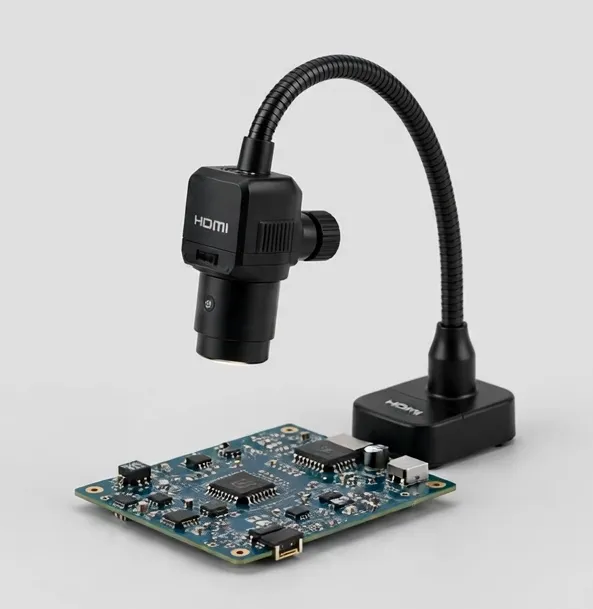 Focara BenchHD 4K Autofocus Soldering Microscope — 4K HDMI camera microscope on a flex arm — autofocus keeps joints sharp while you work