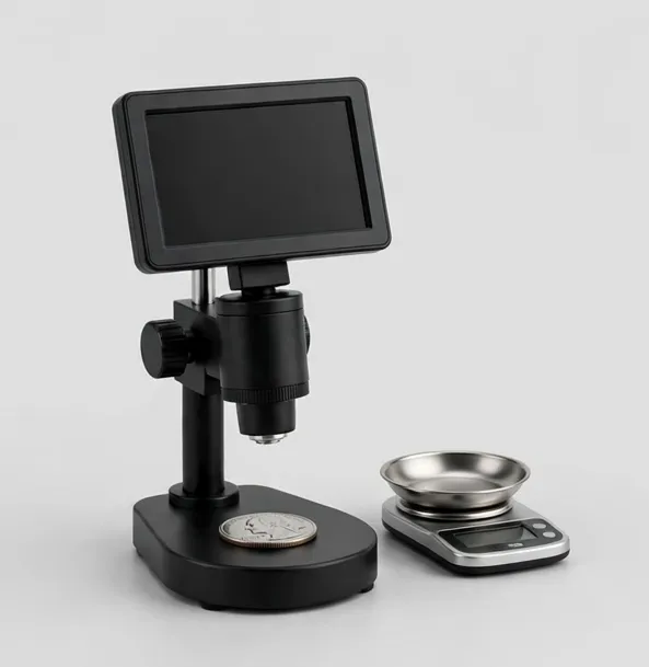 Focara CoinView 7" Coin Microscope with Precision Scale — See it and weigh it: 7-inch coin microscope with a 0.001 g bench scale in the box
