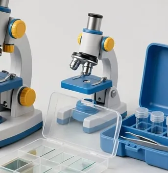 Detail view of the MicroHub JuniorLab Kids Microscope Kit 100x–1200x