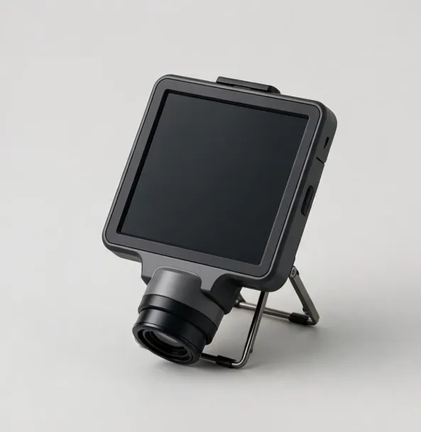 Portable handheld microscope with a built-in LCD screen and folding stand
